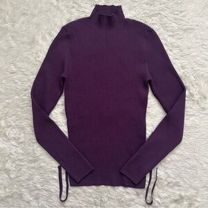 Aritzia Babaton Top Sculpt Knit Tie-back Longsleeve Mockneck Sweater Purple Sz S